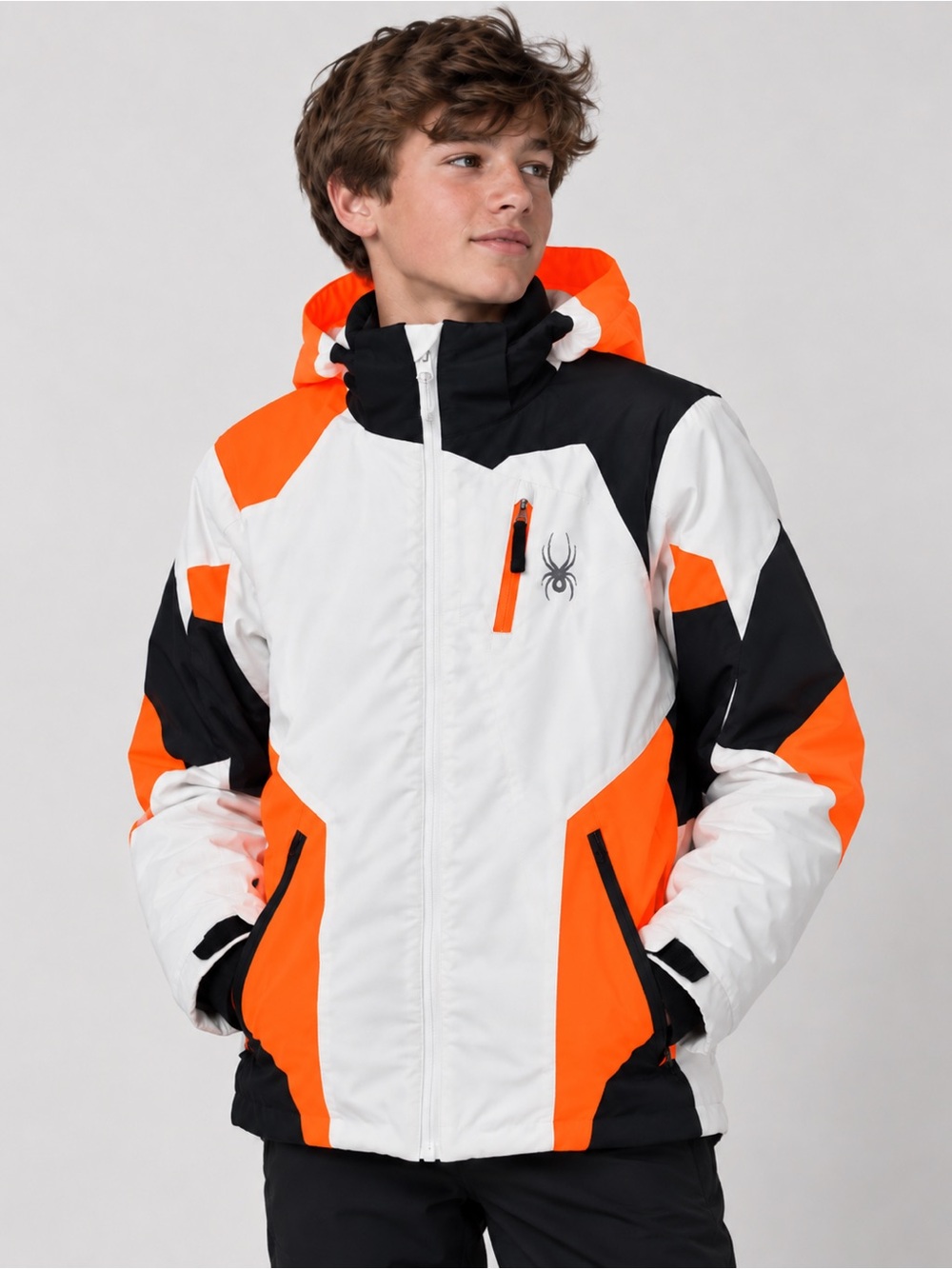 Spyder Challenger Boys Ski Jacket Size 18 White Orange Black